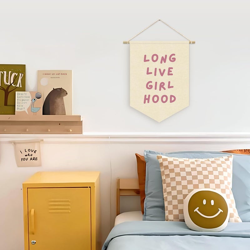 ETVISO Long Live Girlhood Banner Pink Flag for Nursery Playroom Wall Decor for Kids Bedroom Living Room Dorm Toddler Decorations Trendy Room,Wall Hanging Pennant Flag Banner 15x11in - Image 2